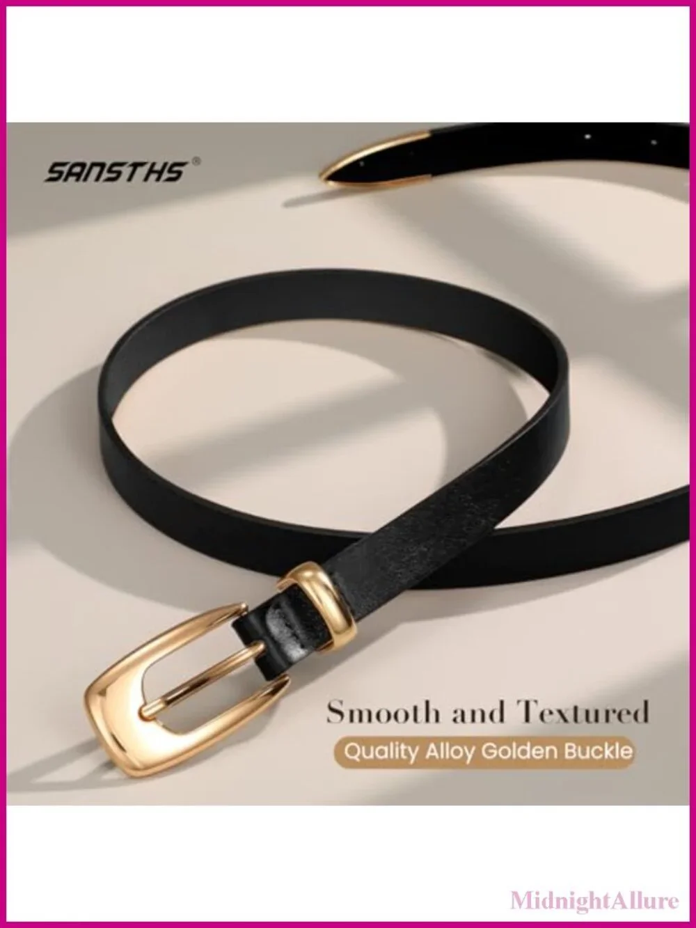 Women's Skinny PU Leather Belt with Gold Buckle Adjustable Thin Waist Belt